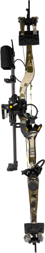 Front view of the Bear Adapt 2 HP RTH+ in color Emerge 2.0 with Trophy Ridge ready-to-hunt accessories.