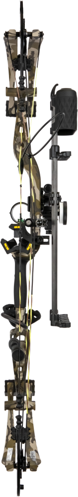 Photo of the back of the Bear Adapt 2 HP RTH+ in color Mossy Oak Bottomland with Trophy Ridge ready-to-hunt accessories.