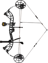 Bear Cruzer G4 RTH compact bow in Fred Bear Whiteout at full draw on a transparent background.