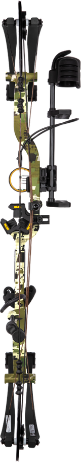 Image of Bear Legit MAXX RTH adjustable compound bow from back in color Emerge 2.0 on transparent background for online store listing.