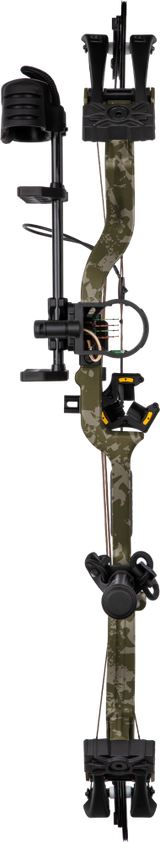 Front view of the Bear Legit Maxx RTH adjustable compound bow in color Veil Rush