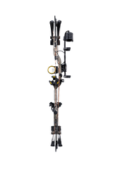 Bear Legit Maxx RTH adjustable compound bow in color True Timber Strata from the back on a transparent background.