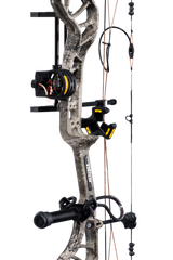 Close up of the ready-to-hunt accessories from Trophy Ridge on the Bear Legit Maxx RTH True Timber Strata riser.