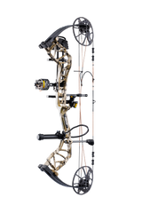 Full view of the Bear Legit Maxx RTH adjustable compound bow with dual cams in color Mossy Oak Bottomland.