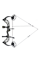 Full draw image of the Bear Legit Maxx RTH adjustable compound bow in Mossy Oak Bottomland.