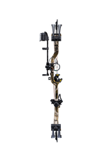 Bear Legit Maxx RTH adjustable compound bow in color Mossy Oak Bottomland from the front.
