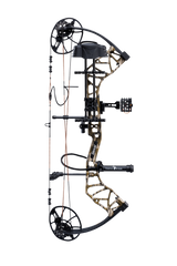 Bear Archery Legit MAXX ready-to-hunt package from Trophy Ridge with sight, rest, quiver, and stabilizer included in color Mossy Oak Bottomland.