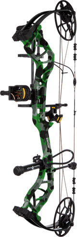 Bear Legit Maxx RTH adjustable compound bow facing left in color Fred Bear Electric.