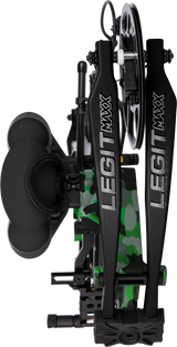 Close up of the Bear Legit Maxx RTH Compound Bow limbs in color Fred Bear Electric.