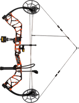 Bear Legit Maxx RTH adjustable compound bow in color Fred Bear Fire at full draw.