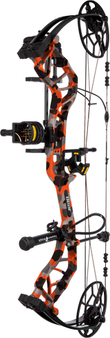 Bear Archery Legit MAXX compound bow in color Fred Bear Fire, featuring adjustable draw length and lightweight design.