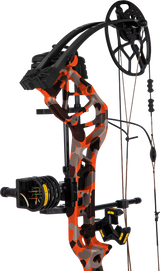 Close up of the cam on the Bear Legit Maxx RTH adjustable compound bow in color Fred Bear Fire.