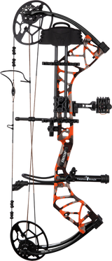 Full view of the Bear Legit Maxx RTH adjustable compound bow in color Fred Bear Fire.