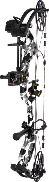 Bear Legit Maxx RTH adjustable compound bow in color Fred Bear Whiteout with dual cam system.