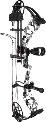 Bear Legit MAXX adjustable compound bow with 30" axel-to-axel in color Fred Bear Whiteout.