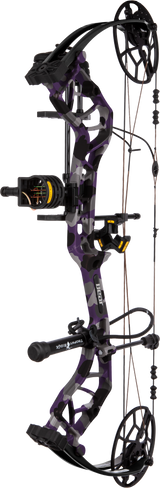 Full view of the Bear Legit Maxx RTH adjustable compound bow in color Fred Bear Twilight on a transparent background.