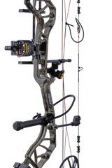 Close up of Trophy Ridge ready-to-hunt accessories on the Bear Legit Maxx RTH Compound Bow in color Mossy Oak Roots.