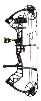 Bear Legit Maxx RTH adjustable compound bow with Trophy Ridge accessories facing right in color Black.