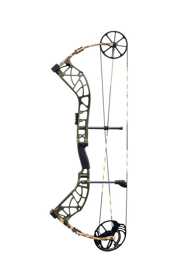 Side view of Bear Archery Adapt 2 hunting bow in color Throwback Green highlighting its single cam system.