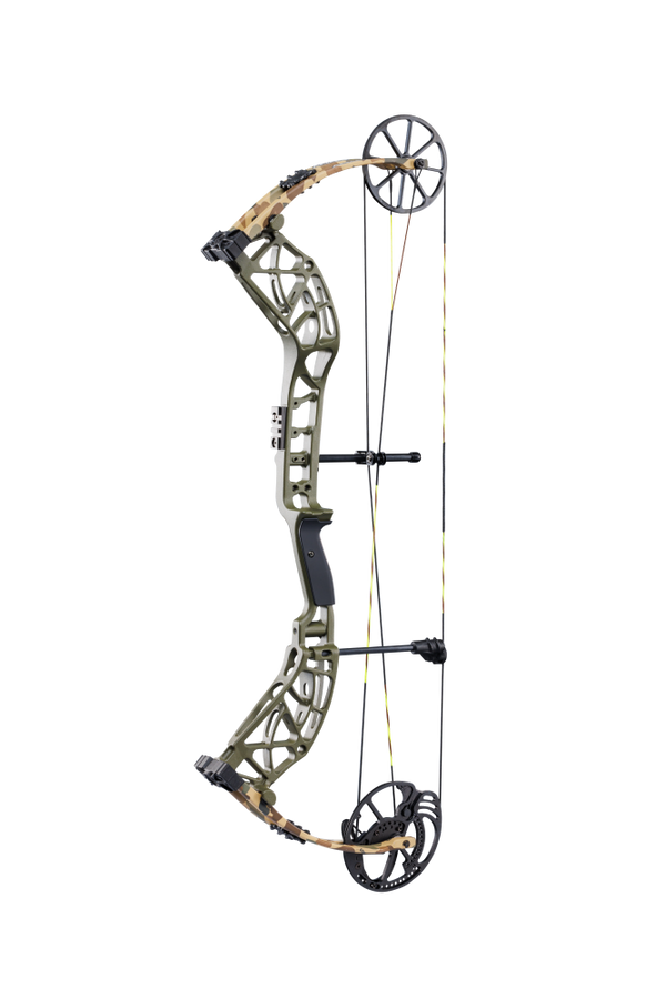 Full view of the Bear Archery Adapt 2, bow only, in color Throwback Green with an adjustable draw long draw length of 24 - 31 inches.