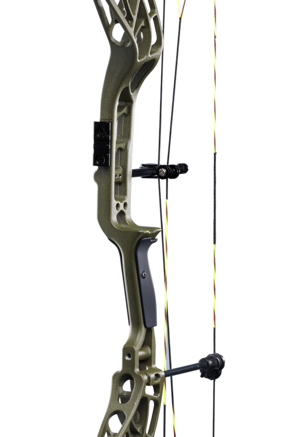 Close up of the Integrate Mounting System ® rest and picatinny sight mounting positions on the Bear Archery Adapt 2 bow-only.