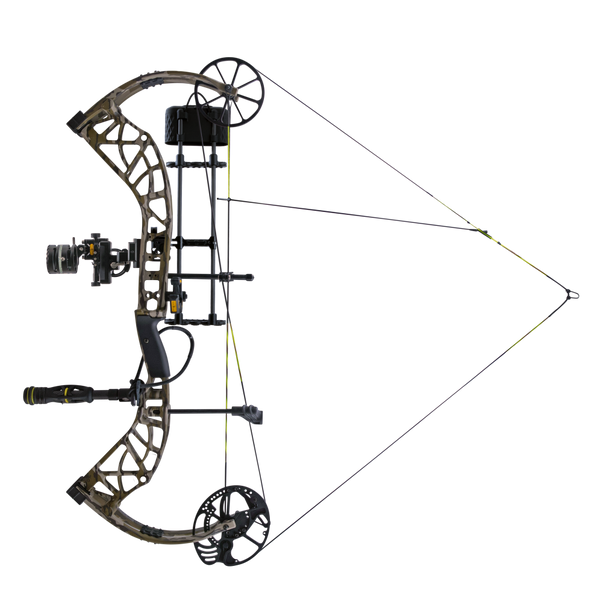 The Bear Adapt 2 Plus RTH compound bow at full draw.