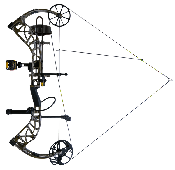 The Bear Adapt 2 RTH compound bow at full draw.