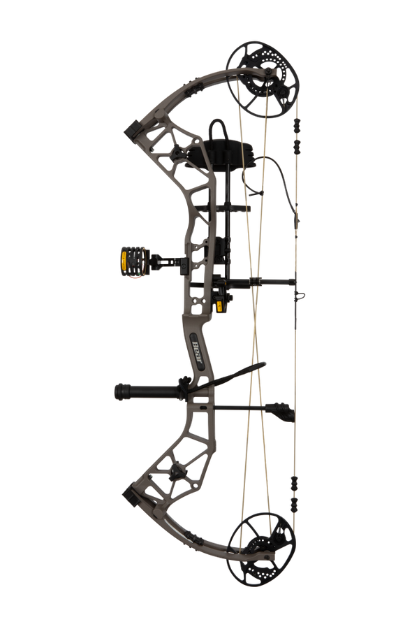 Trophy Ridge Package includes: integrated 4-pin sight, IMS® Whisker Biscuit V, 5-Spot quiver, stabilizer, peep sight, and D-loop._2