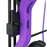 Close up of Bear Brave bow in color purple featuring a continuous draw weight up to 25 lb. and a continuous draw length up to 19.5-inches.