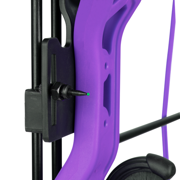 Close up of Bear Brave bow in color purple featuring a continuous draw weight up to 25 lb. and a continuous draw length up to 19.5-inches.