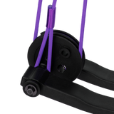 Close up of cams on the Bear Archery Brave kids bow and arrow set in color purple.