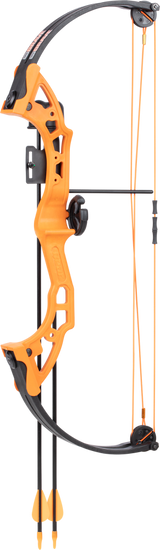 Bear Archery Brave Youth compound bow package in color orange featuring 15 to 25 lb. Draw Weight.