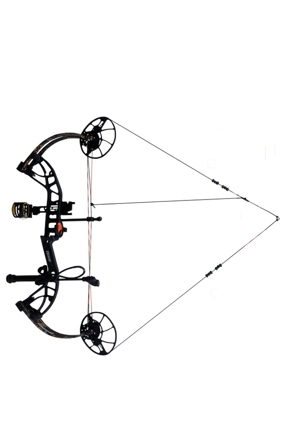 Bear Cruzer G4 RTH Compact Bow in color Wildfire aiming left showcasing it's 14"-30" draw length.