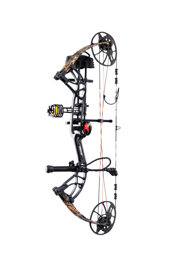 Side view of Bear Archery Cruzer G4 compact bow with 75% let off, highlighting its lightweight and compact frame.