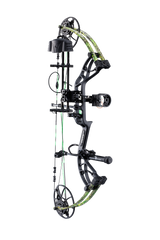 Bear Archery Cruzer G4 Compound Bow for bowhunting displayed against a transparent background, emphasizing its professional build quality, Toxic color option, and Trophy Ridge ready-to-hunt accessories.