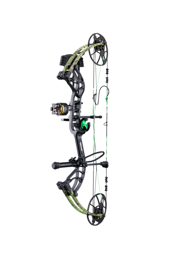 Side view showcasing Trophy Ridge’s ultimate ready-to-hunt package on Bear Archery's Cruzer G4 compact bow.