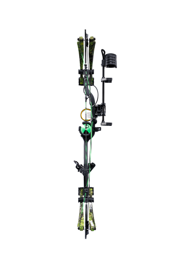Back view of Bear Archery Cruzer G4 compound bow showcasing its compact 29" axel length.