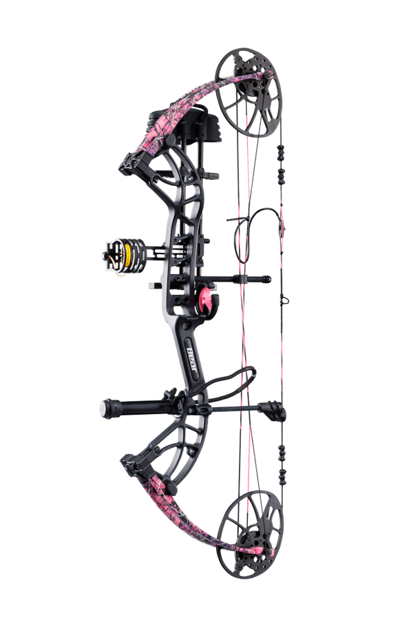 Side view of Bear Archery Cruzer G4 compact bow with 75% let off, highlighting its lightweight and compact frame.