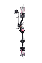 Front view Bear Cruzer G4 Compact Bow in color Muddy with Trophy Ridge Ready-To-Hunt accessories.