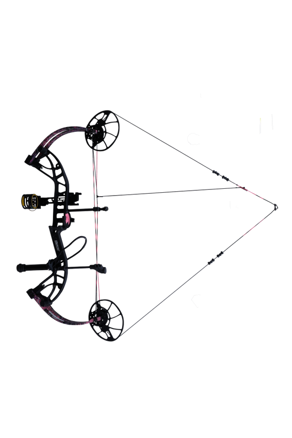 Bear Cruzer G4 RTH Compact Bow in color Muddy aiming left showcasing it's 14"-30" draw length.