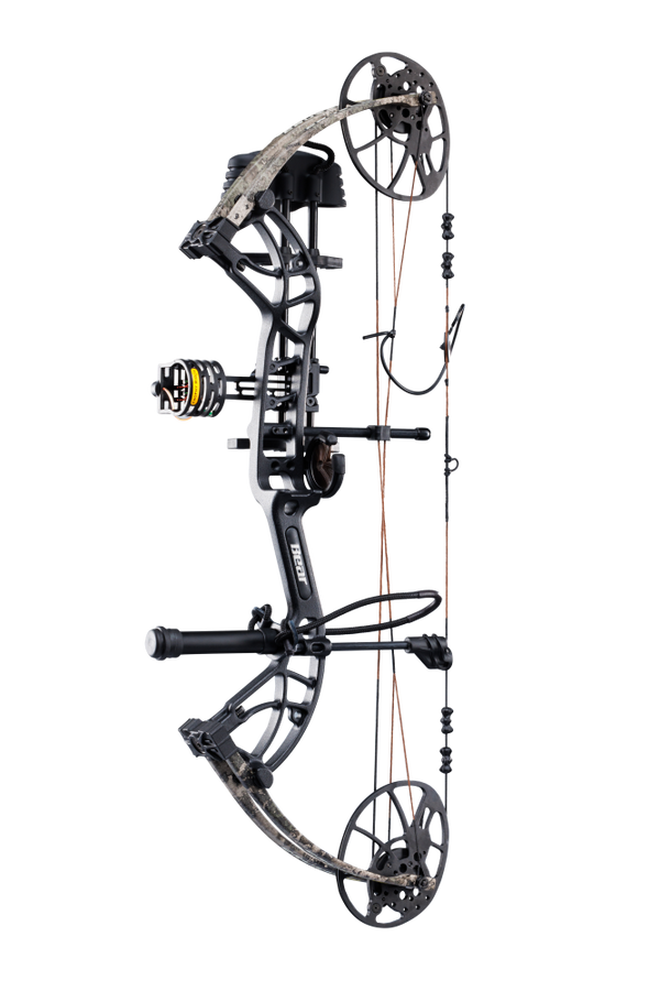 Side view of Bear Archery Cruzer G4 compact bow with 75% let off, highlighting its lightweight and compact frame.