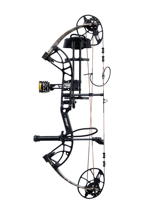 Side view showcasing Trophy Ridge’s ultimate ready-to-hunt package on Bear Archery's Cruzer G4 compact bow.