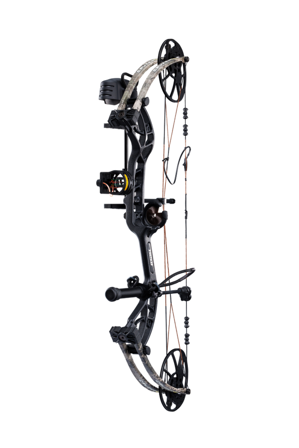 Side view showcasing Trophy Ridge’s ultimate ready-to-hunt package on Bear Archery's Cruzer G4 compact bow.