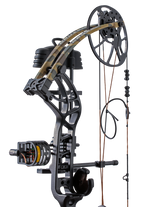 Close up of Trophy Ridge four pin sight and v-biscuit arrow rest. As well as Bear Archery's Cruzer G4 cam system and Fred Bear camo color limbs.