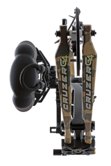 Bear Archery Cruzer G4 logo on compact bow limbs in Fred Bear camo color.