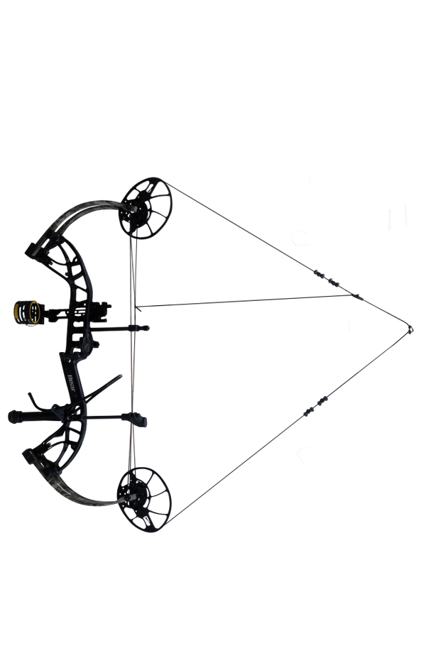 Bear Cruzer G4 RTH Compact Bow in color Mossy Oak Roots aiming left showcasing it's 14"-30" draw length.
