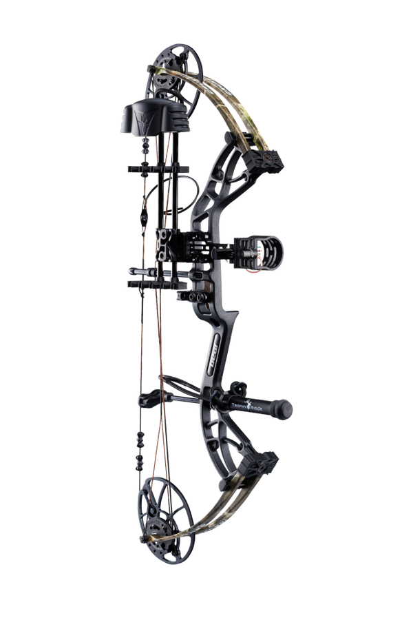 Side view of Bear Archery Cruzer G4 compact bow with 75% let off, highlighting its lightweight and compact frame.