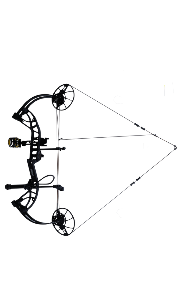 Bear Cruzer G4 RTH Compact Bow in color Shadow aiming left showcasing it's 14"-30" draw length.