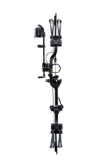 Front view Bear Cruzer G4 Compact Bow in color Shadow with Trophy Ridge Ready-To-Hunt accessories.