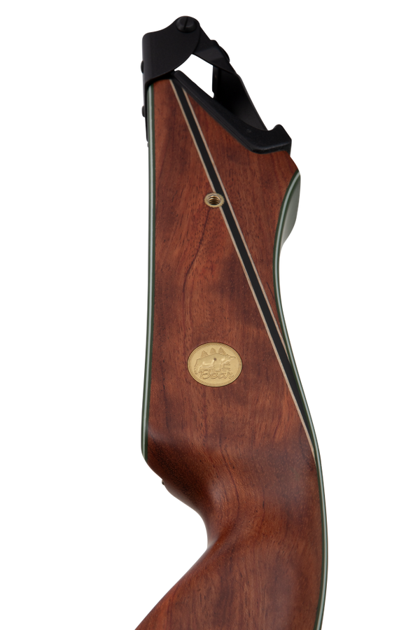 Bear Archery's Fred Bear Take Down - Traditional Archery - Longbows -  Recurve Bows - Hunting Recurve Bows - Hunting Longbows - Bubinga With Green Glass - right hand - left hand - Bear Achery Traditional Bow